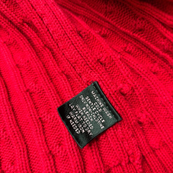 Lauren Ralph Lauren Women's Cable Knit Full Zip Mock Neck Sweater 2X Red Holiday - Picture 10 of 13